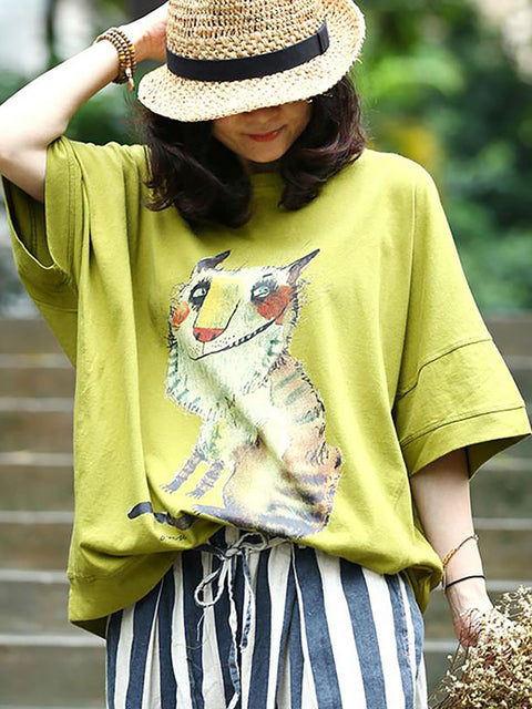 Plus Size - Dame Animal Printed Loose Casual T-shirt