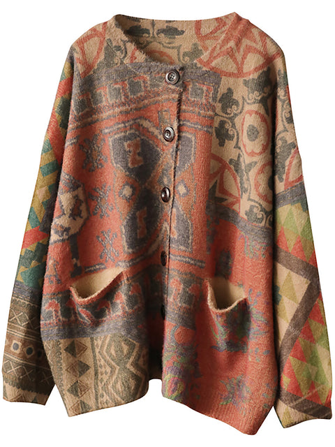 Plus Size - Casual Floral Komfortabel Strik Sweater Coat