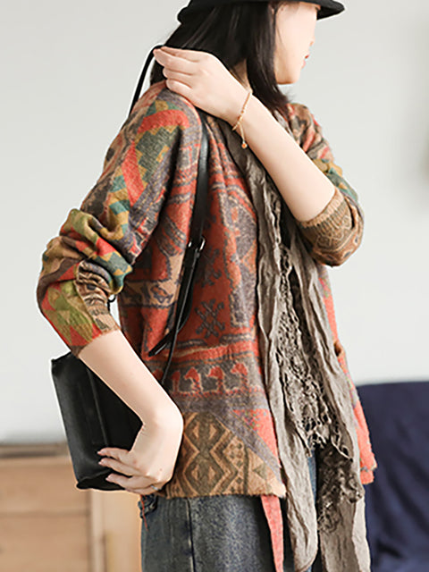 Plus Size - Casual Floral Komfortabel Strik Sweater Coat