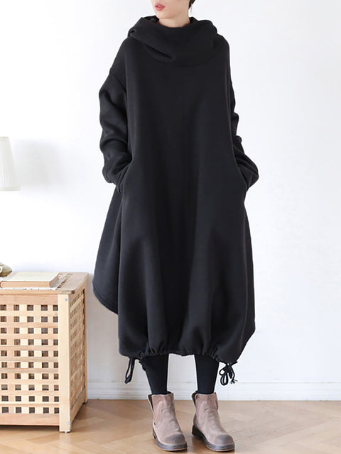 Plus Size Drawstring Irregular Hem Casual Cotton Dress