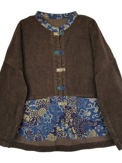 Plus Size - Dame Flower Patchwork Corduroy Coat