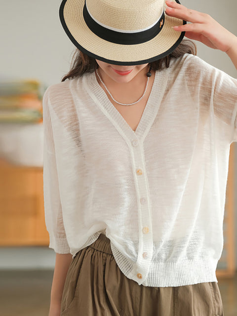 Plus Size Women Summer V-Neck Casual Loose Knit Shirt