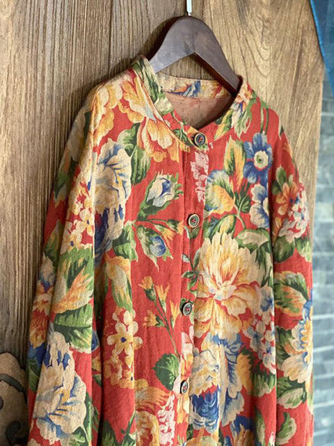 Plus Size vintage print cardigans T-shirt til kvinder