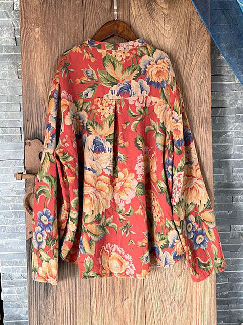 Plus Size vintage print cardigans T-shirt til kvinder