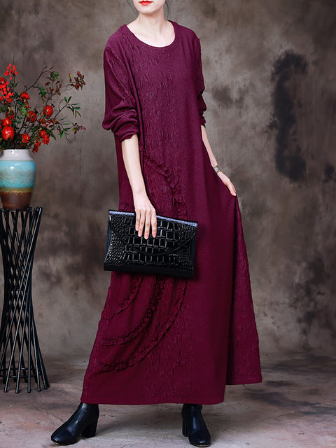 Women Commuter Long Sleeve O-Neck Dress