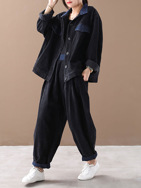 Plus-Size Kvinder Autumn Vintage Coat + Harem Pants Set