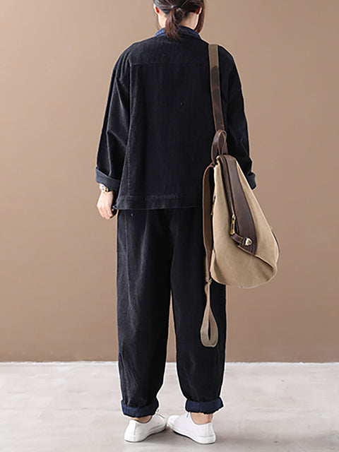 Plus-Size Kvinder Autumn Vintage Coat + Harem Pants Set