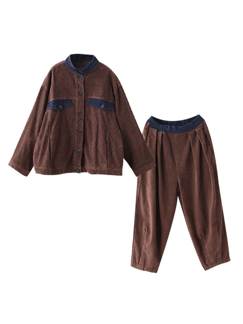 Plus-Size Kvinder Autumn Vintage Coat + Harem Pants Set