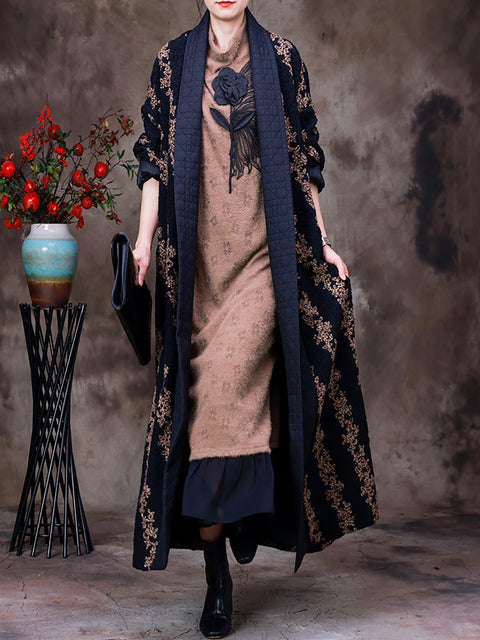 Kvinder Vinter Jacquard Lang Over Knæ Trench Coat