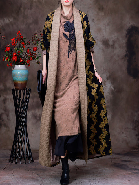 Kvinder Vinter Jacquard Lang Over Knæ Trench Coat