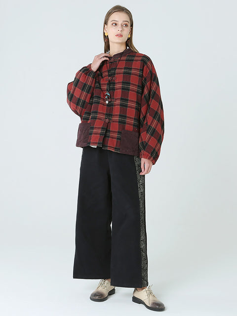 Plus Size Forår Vinter Plaid Kvinder Løs Casual Coat M-2XL