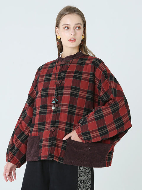 Plus Size Forår Vinter Plaid Kvinder Løs Casual Coat M-2XL