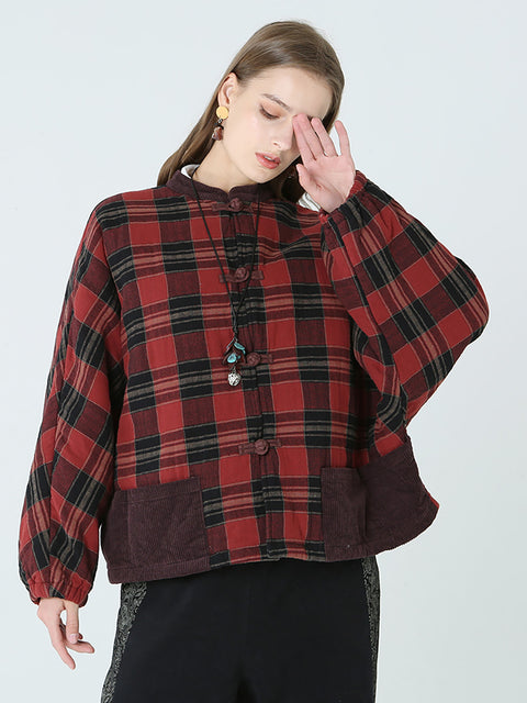 Plus Size Forår Vinter Plaid Kvinder Løs Casual Coat M-2XL