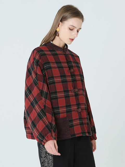 Plus Size Forår Vinter Plaid Kvinder Løs Casual Coat M-2XL