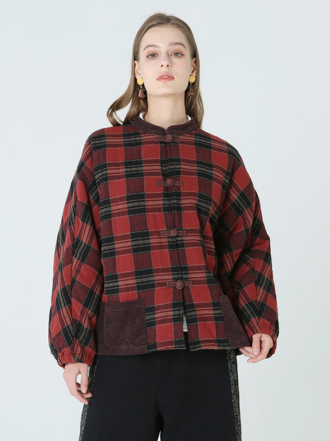 Plus Size Forår Vinter Plaid Kvinder Løs Casual Coat M-2XL