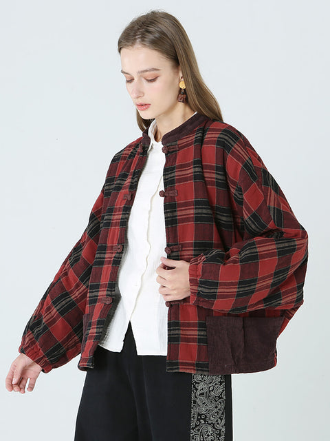 Plus Size Forår Vinter Plaid Kvinder Løs Casual Coat M-2XL