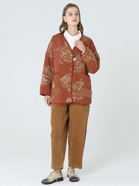 Plus Size Flower Prints Kvinder Langærmet Spring Coat