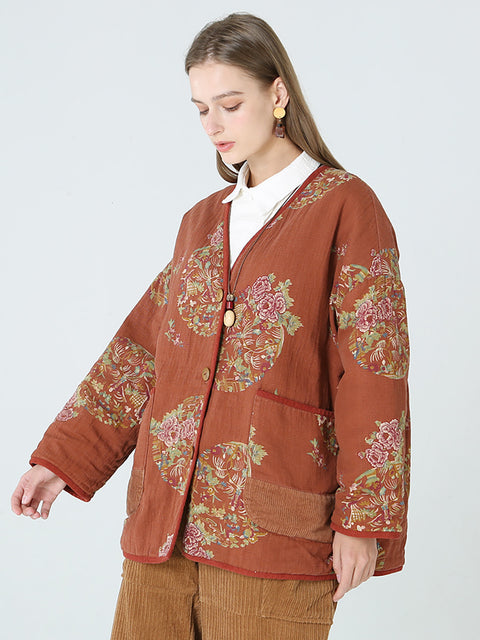 Plus Size Flower Prints Kvinder Langærmet Spring Coat