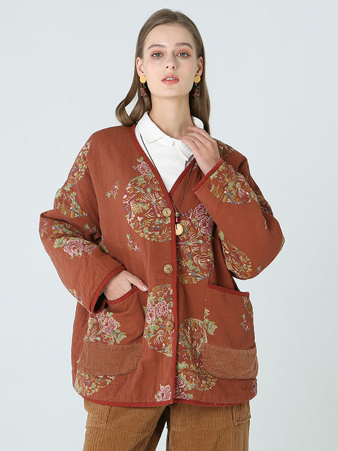 Plus Size Flower Prints Kvinder Langærmet Spring Coat