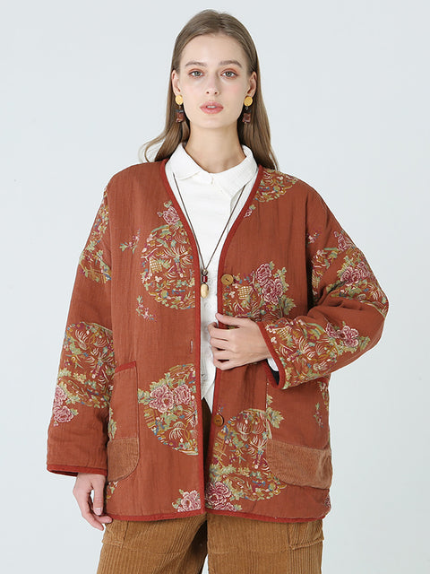 Plus Size Flower Prints Kvinder Langærmet Spring Coat