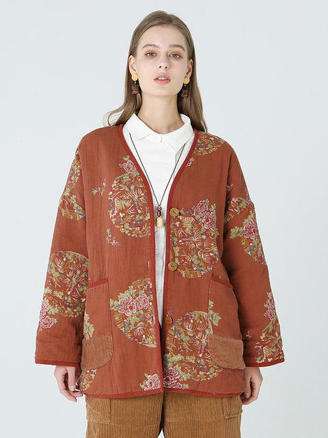 Plus Size Flower Prints Kvinder Langærmet Spring Coat