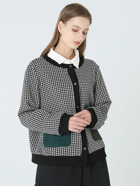 Plus Size Dame Spring Langærmet Plaid Button Coat M-2XL