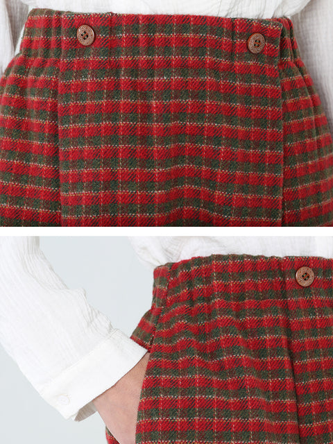 Plus Size Kvinder Plaid Løs Spring Pocket Elastisk talje nederdel