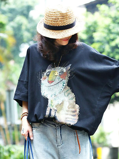 Plus Size - Dame Animal Printed Loose Casual T-shirt