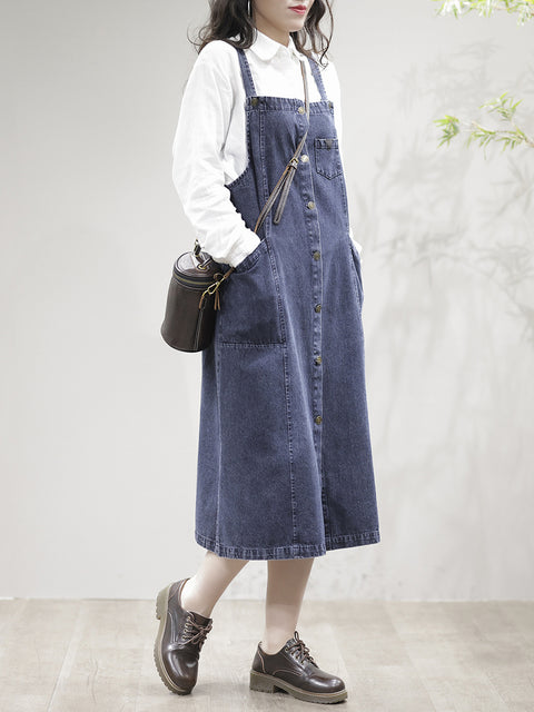 Kvinder Casual Splejset Split Hem Pocket Overall Kjole