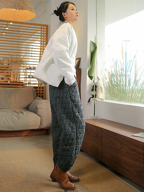 Plus Size Warm Solid Color Pocket Elastic Waist Lantern Pants