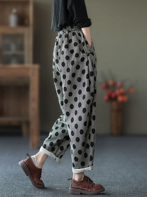 Plus size - Kvinder Retro Pocket Bomuld Casual Dots Harem Pants