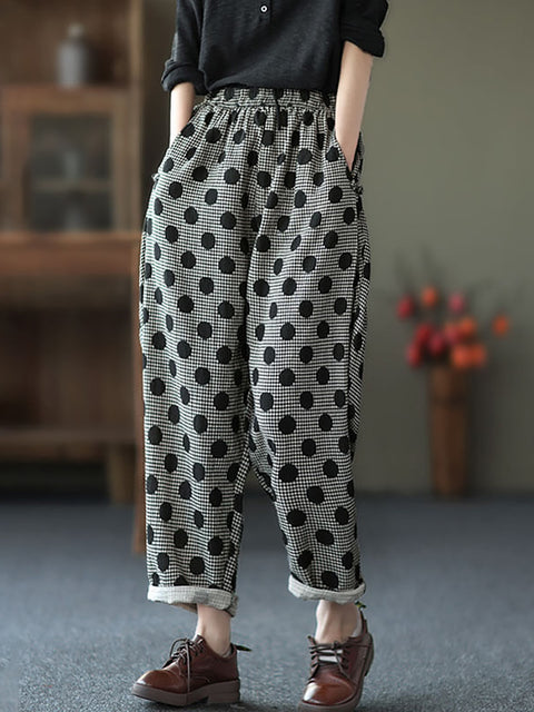 Plus size - Kvinder Retro Pocket Bomuld Casual Dots Harem Pants