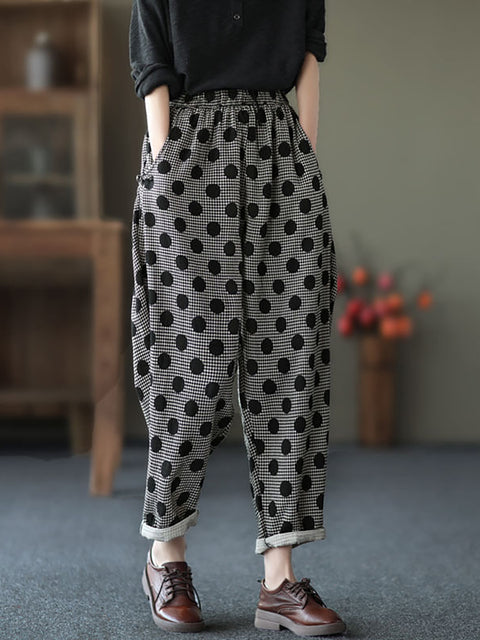 Plus size - Kvinder Retro Pocket Bomuld Casual Dots Harem Pants