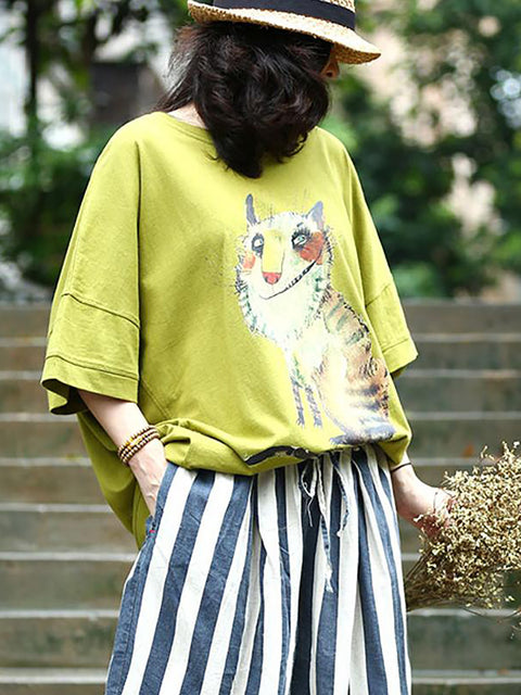 Plus Size - Dame Animal Printed Loose Casual T-shirt