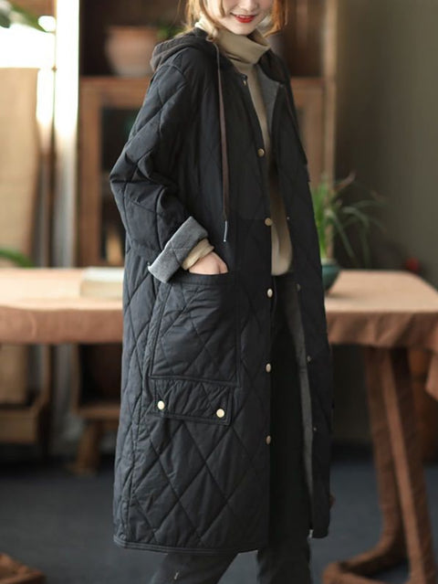 Women Winter Hooded Mid Length Padded Coat