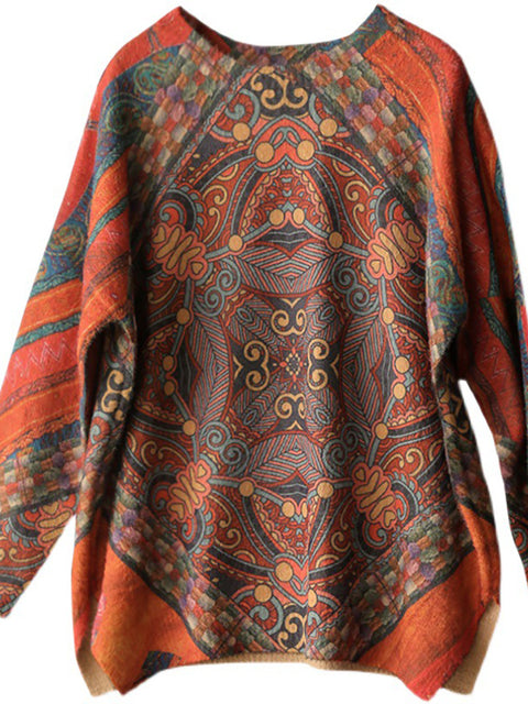 Kvinder Vintage trykt O-hals langærmet sweater