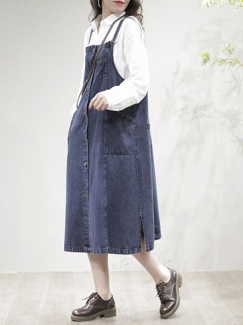 Kvinder Casual Splejset Split Hem Pocket Overall Kjole