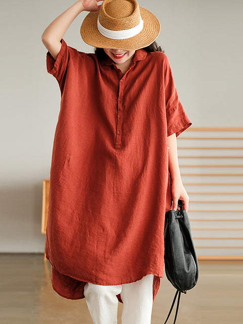 Plus Size Linned Kvinder Casual Pure Color Split Shirt